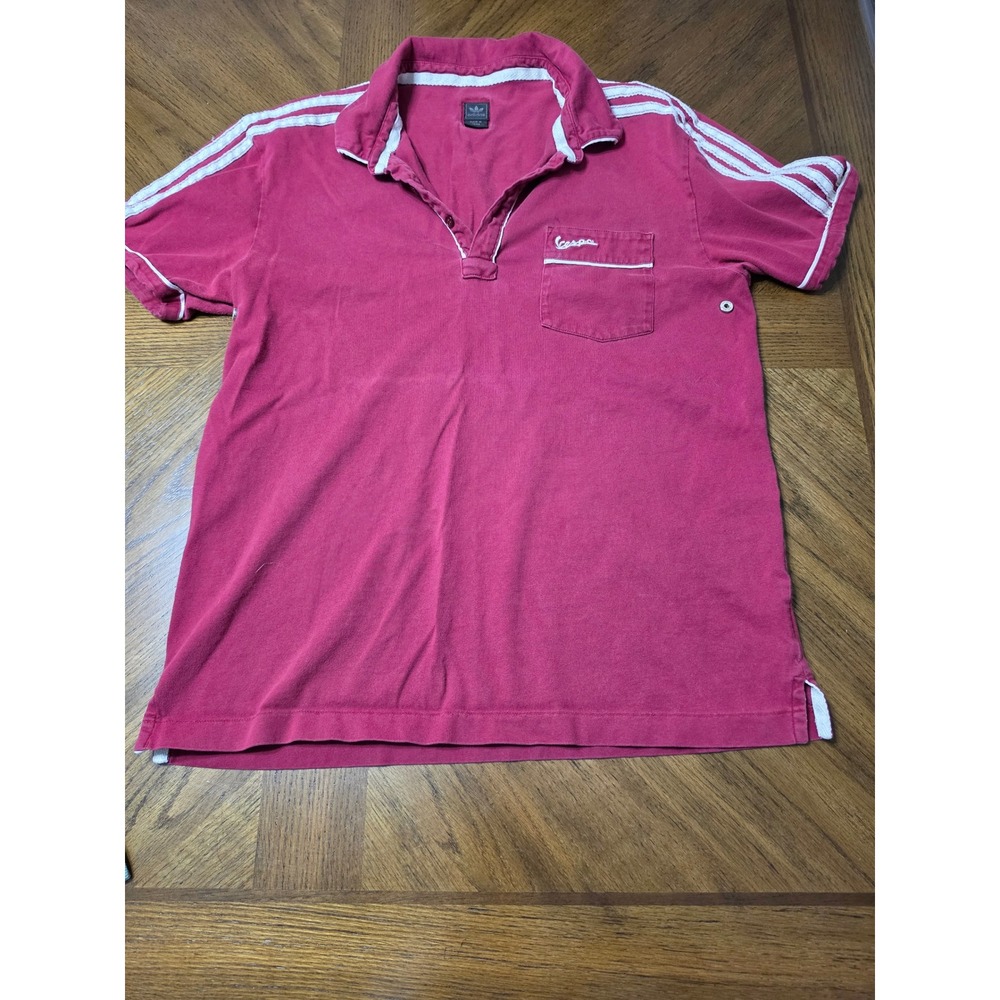 Adidas Originals x Vespa collaboration polo shirt Mens L Red Three Stripe